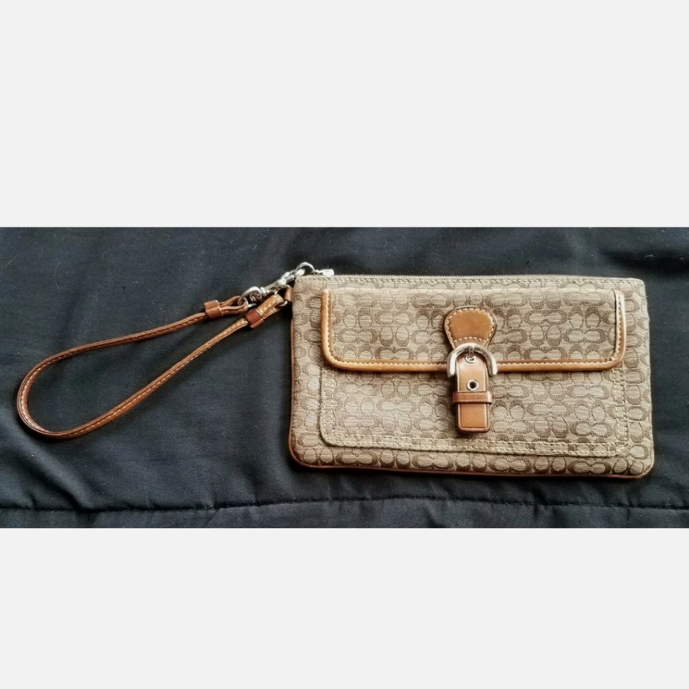 Coach Beige & Tan Wristlet wallet